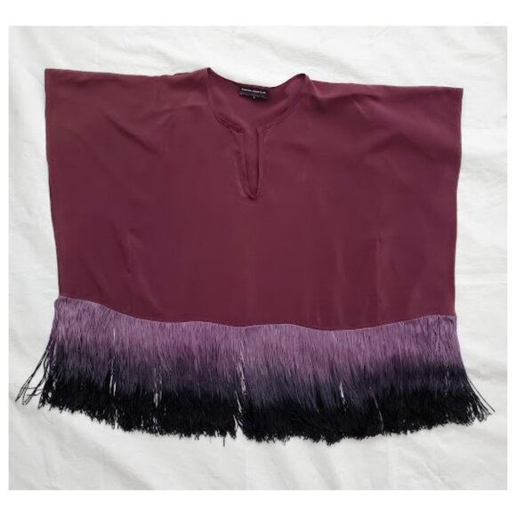 Karina Grimaldi Silk Ombre Handkerchief Fringe Flowy Tunic Top Sz S Boho-Luxe - Picture 5 of 11
